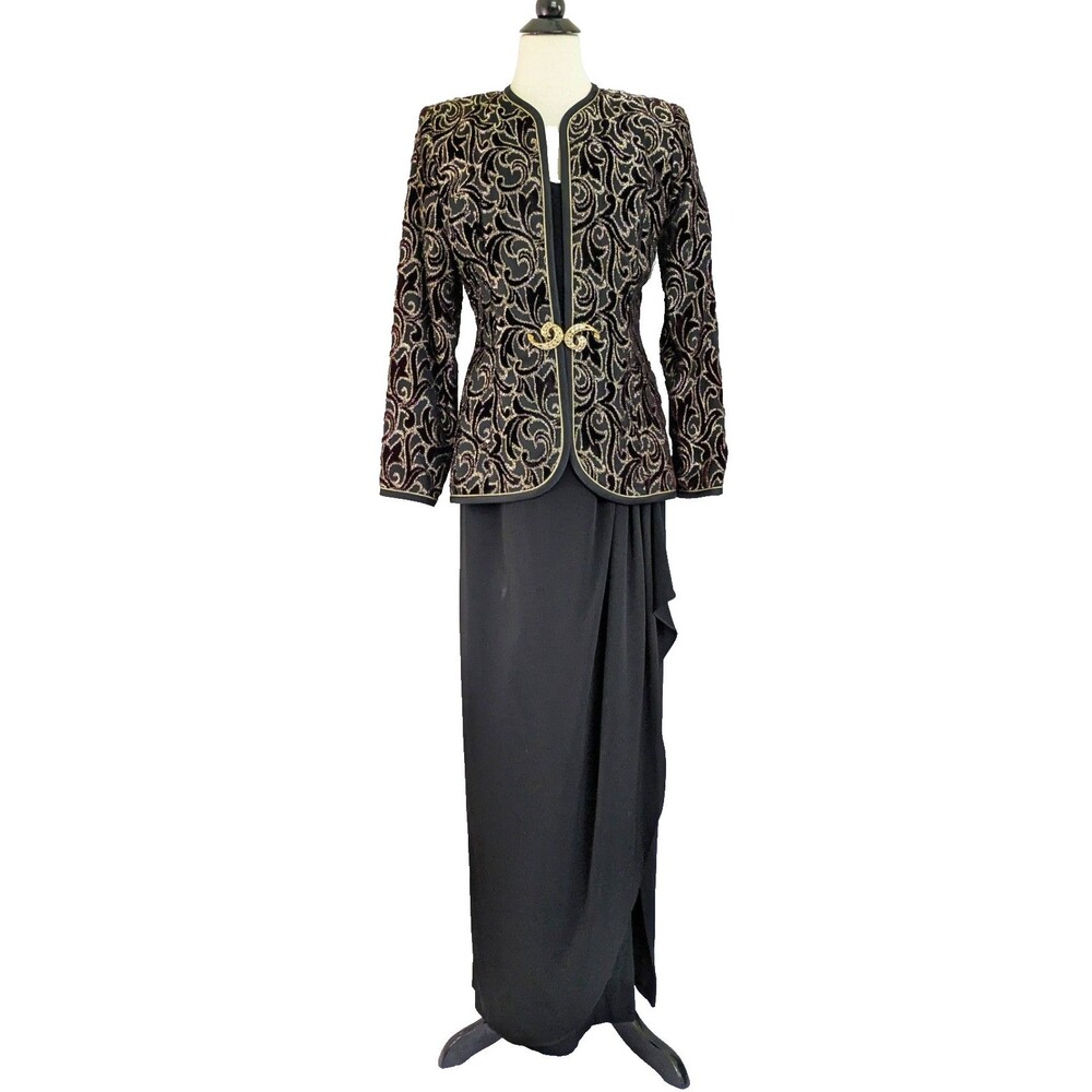 VTG Karen Lawrence Brocade Velvet Jacket & Black Maxi Dress NOS Size 10 USA